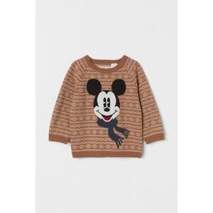 NWT H&M Kid's Brown Mickey Mouse Jacquard-Knit Crew Neck Sweater Size 2T